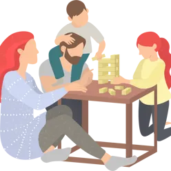 En familie som spiller Jenga