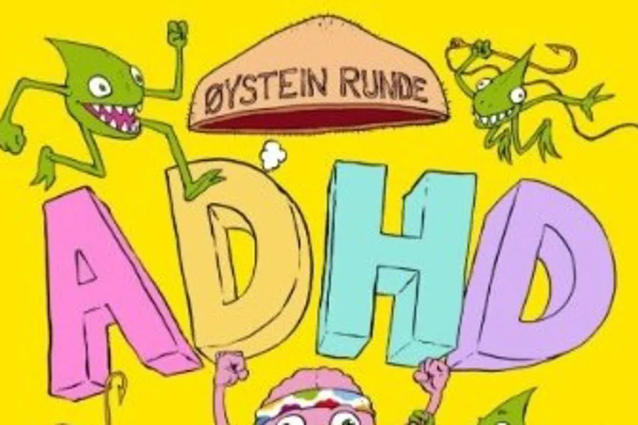 Bilde av fremsiden av en ny bok om ADHD. Teksten på fremsiden er ADHD skrevet med store bokstaver