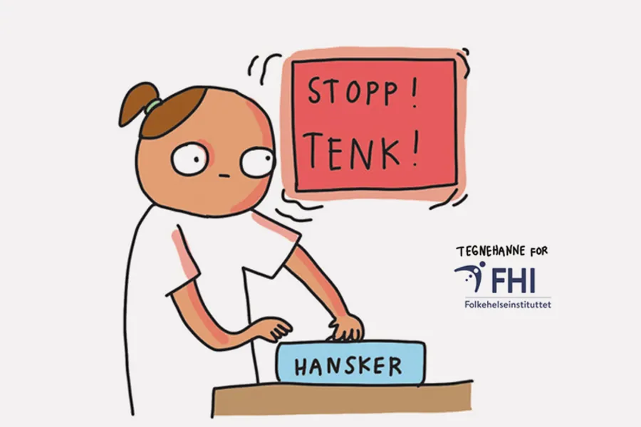 Illustrasjon av person som vurderer bruk av hansker